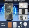 A collage of images showcasing a phone with a charging animation, demonstrating compatibility with MagSafe accessories, and various MagSafe compatible products. Produktbild-Vorschau