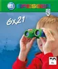 A child is looking through green binoculars against a blurred blue and green background. Náhľad obrázku produktu