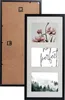 A black multi-photo frame with a white mat and three different images: flowers, text, and a forest landscape. The back of the frame is also visible. Produktbild-Vorschau
