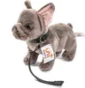 A plush French Bulldog toy with a collar and leash, standing on a white background. Produktbild-Vorschau