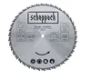 A circular saw blade with specifications and safety icons printed on it, isolated on a white background. Produktbild-Vorschau