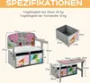 Diagrams and text showing dimensions and specifications of a children's table and chair set. Produktbild-Vorschau
