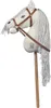 A white hobby horse with a brown bridle and gray mane on a wooden stick. Produktbild-Vorschau