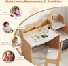 A child's desk and chair set with various activities shown around it. Produktbild-Vorschau