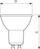 A line drawing of a light bulb with dimensions labeled D and C. Voir les images du produit