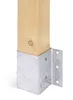 A close-up of a wooden post secured by a metal post anchor. Produktbild-Vorschau