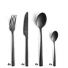 A set of four black cutlery pieces, including a fork, knife, and two spoons of different sizes, arranged on a white background. Náhled obrázku produktu