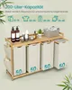 A multi-compartment laundry sorter made of bamboo with fabric bins, displayed with various household items and capacity information. Produktbild-Vorschau