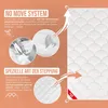 Marketing image showcasing features of a duvet with text overlays and illustrative graphics. Produktbild-Vorschau
