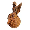 Gartenfigur Elfe auf Blütenkugel Rostdeko Produktbild-Vorschau 2