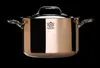 A copper pot with a lid and handles, set against a black background. Podgląd zdjęcia produktu