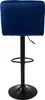 A back view of a blue velvet bar stool with a black metal base and adjustable height. Náhľad obrázku produktu