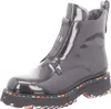 A black patent leather boot with a front zipper and a colorful sole. Produktbild-Vorschau