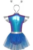 Damen Space Girl Kostüm Metallic Gr. S mit Tüllrock & Alien Produktbild-Vorschau 5