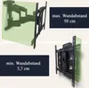 A collage of images showing a TV wall mount and its specifications. Produktbild-Vorschau