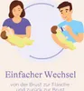 Illustration showing a mother breastfeeding a baby and a father feeding a baby with a bottle, with a circular arrow indicating a transition between the two actions. Voir les images du produit