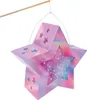 A star-shaped lantern is shown against a white background, suspended by a thin wire from a wooden stick. Produktbild-Vorschau