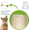 A cat looking up at a roll of sisal rope, with text and graphics highlighting its durability. Produktbild-Vorschau