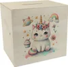 Einhorn-Katze Aquarell Spardose aus Holz Produktbild-Vorschau 1