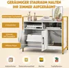 A product image showcasing a cat cabinet with various features highlighted by text overlays and icons. Voir les images du produit