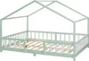 A children's house-shaped bed frame with a slatted base and partial railing, shown from a three-quarter angle against a white background. Produktbild-Vorschau