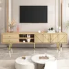 Fortuna Lai 160 cm Meuble TV avec pieds dorés, deux tiroirs Voir les images du produit 2