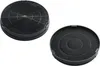 Two charcoal filters for a kitchen hood are shown against a white background. The filters are circular and black, with one showing a grate-like surface and the other a more textured filter material. Anteprima dell’immagine prodotto