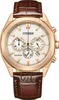 A close-up studio shot of a Citizen Eco-Drive chronograph watch with a white dial, rose gold case, and brown leather strap. Anteprima dell’immagine prodotto