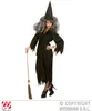 A woman dressed as a witch stands holding a broom. Produktbild-Vorschau