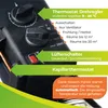 Close-up of a black heater with green and orange informational overlays. Produktbild-Vorschau