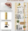 A product image showcasing a white and gold bookshelf with various decorative items and books, alongside close-up images highlighting product features. Produktbild-Vorschau