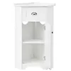 A white corner cabinet with one drawer and an open door revealing shelves. Náhled obrázku produktu