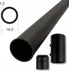 A black metal tube with dimensions indicated by text overlays, and two black connector pieces shown separately. Náhľad obrázku produktu