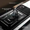 Close-up of a black smartphone case with a ring holder and camera protection feature. Produktbild-Vorschau
