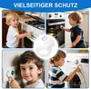A collage of images showing children interacting with household appliances, with a product shot of a child safety lock in the center. Produktbild-Vorschau