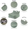 A beanbag chair with multiple callouts highlighting its features. Produktbild-Vorschau