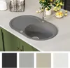 vidaXL Granitspüle Einzelbecken Oval Grau Produktbild-Vorschau 3