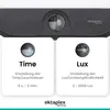 A marketing image showing two settings for an outdoor lamp with motion sensor. Produktbild-Vorschau