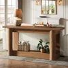 A wooden console table with decorative items in a living room setting. Podgląd zdjęcia produktu