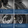A collage of four close-up images highlighting features of an e-scooter. Produktbild-Vorschau