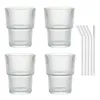 4er Set Geriffelte Trinkgläser 350ml inkl. Glashalme und Produktbild-Vorschau 2