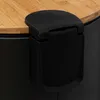 A close-up view of the lid and upper edge of a black trash can with a bamboo lid. Náhľad obrázku produktu