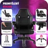 A collage of images showcasing a black gaming chair with various feature callouts. Náhled obrázku produktu