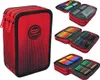 A collage of a red pencil case and its contents, including colored pencils and markers. Náhled obrázku produktu