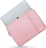 A pink laptop sleeve with a silver laptop partially inside. Produktbild-Vorschau