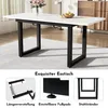 A dining table with a white top and black metal legs, shown in a room setting and with close-up detail shots. Produktbild-Vorschau