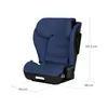 A blue child car seat shown from a three-quarter front angle against a white background. Dimensions are indicated by lines and numbers. Náhled obrázku produktu