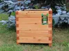 A wooden planter box sits on a grassy lawn in front of a blue spruce tree. Produktbild-Vorschau