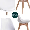 A collage of four close-up images of a white chair with wooden legs. Produktbild-Vorschau