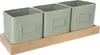 Three square planters with label holders on a wooden tray. Produktbild-Vorschau